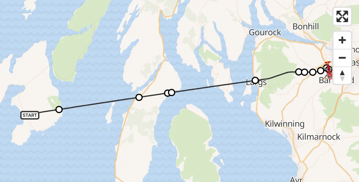 Routekaart van de vlucht: Air Ambulance Helicopter to Royal Alexandria Hospital Paisley