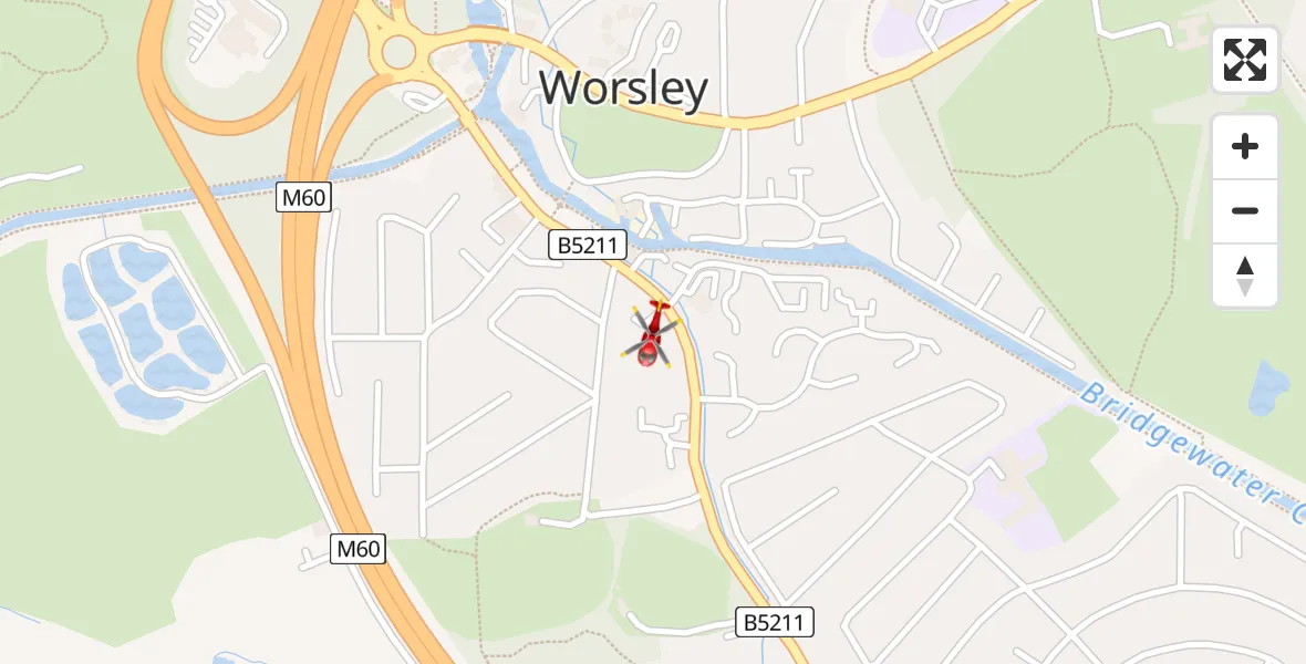 Flight route Air Ambulance Helicopter Worsley - Worsley, 03 March 2026, 16:52