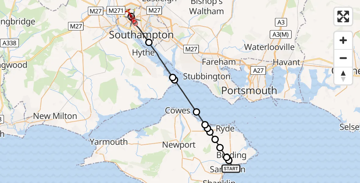 Routekaart van de vlucht: Air Ambulance Helicopter to University Hospital Southampton, Springford Gardens