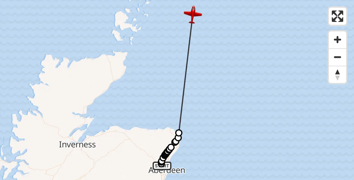Flight route Air Ambulance Aircraft Aberdeen International Airport - North Sea, 03 March 2026, 17:00