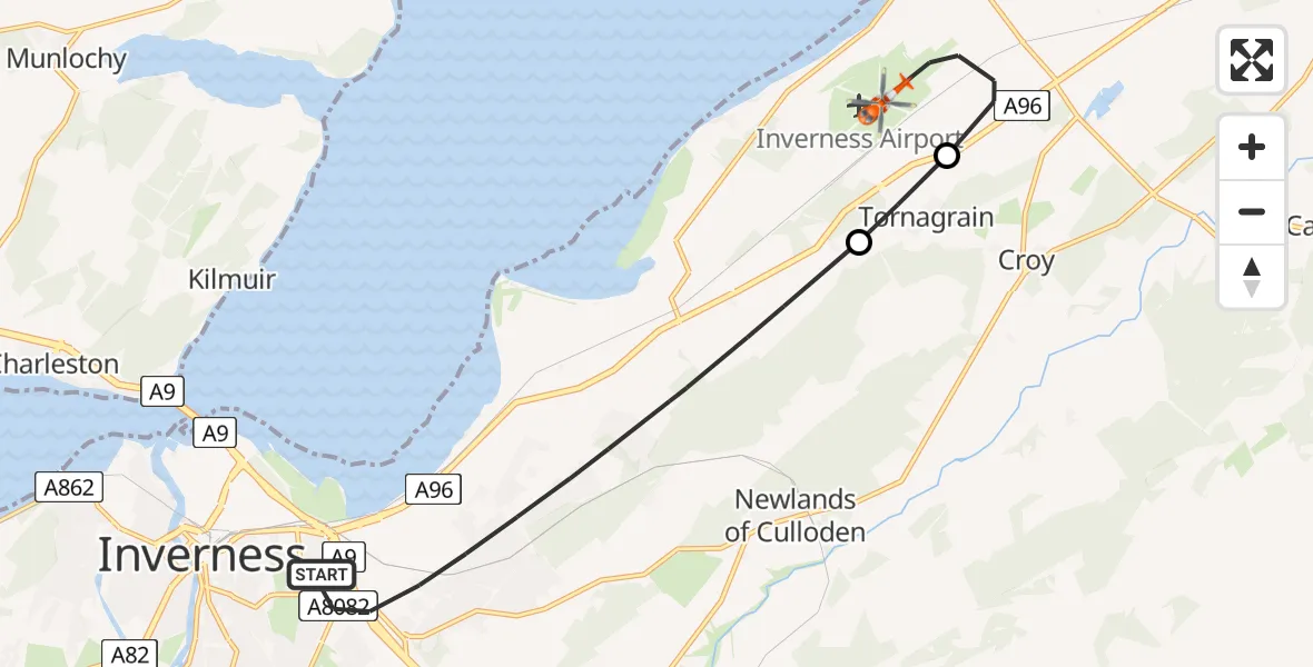 Flight route Coastguard Helicopter Inverness - Inverness Airport, 03 March 2026, 17:17