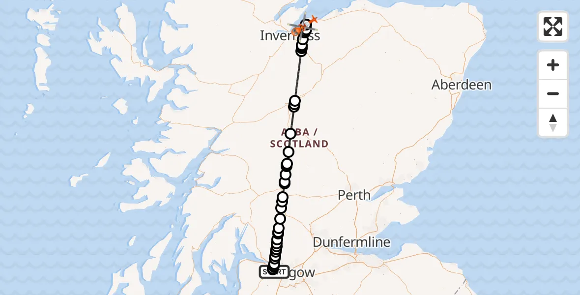 Flight route Coastguard Helicopter Glasgow Airport - Inverness Airport, 03 March 2026, 17:24