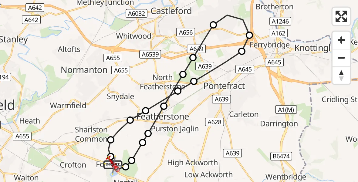 Flight path map showing Air Ambulance Helicopter route from YAA Nostell Helicopter Port to YAA Nostell Helicopter Port