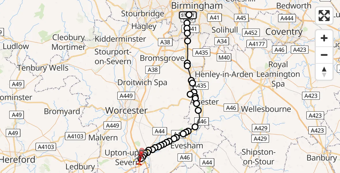Routekaart van de vlucht: Air Ambulance Helicopter to Hill Croome, Strensham Road