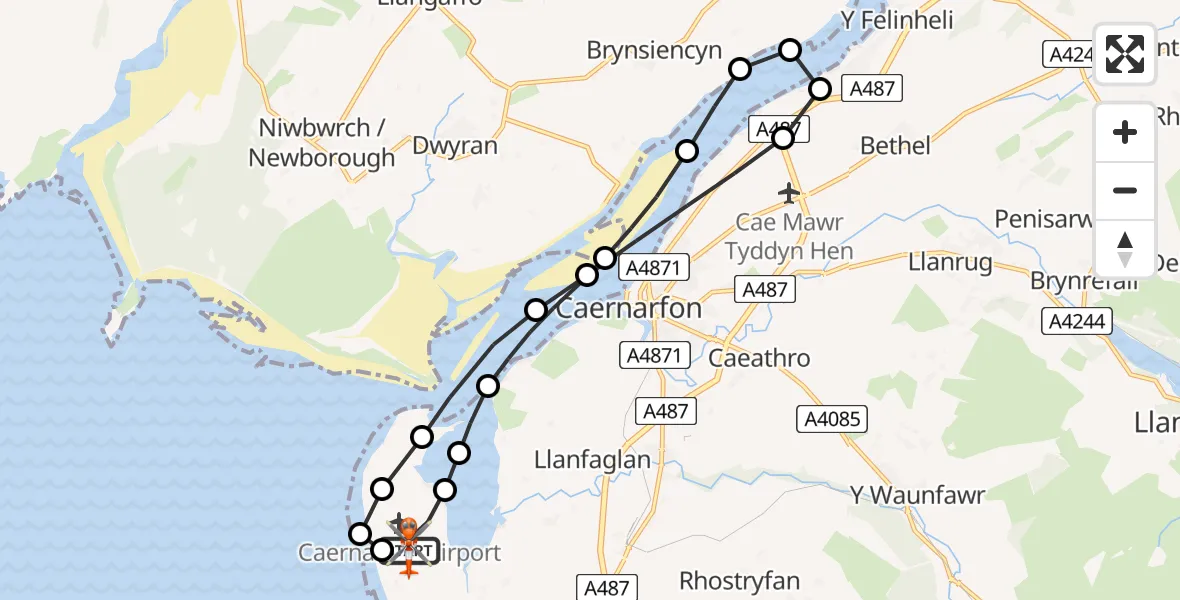 Flight route Coastguard Helicopter Caernarfon Airport - Caernarfon Airport, 03 March 2026, 17:35