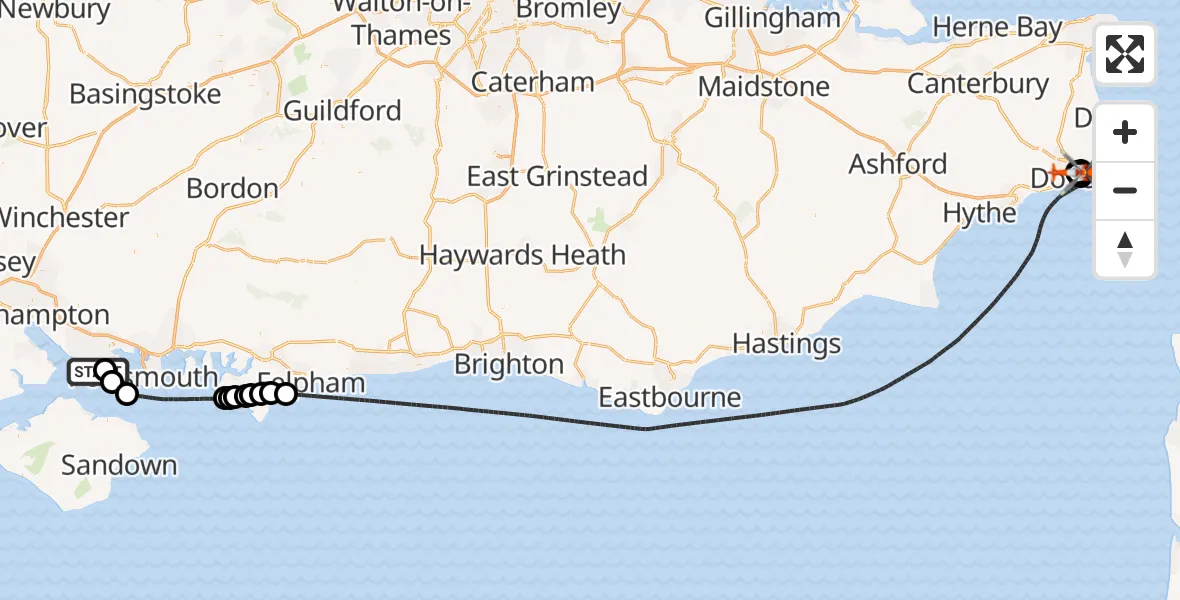 Flight route Coastguard Helicopter Solent Airport - Langdon Battery Heliport, 03 March 2026, 17:37