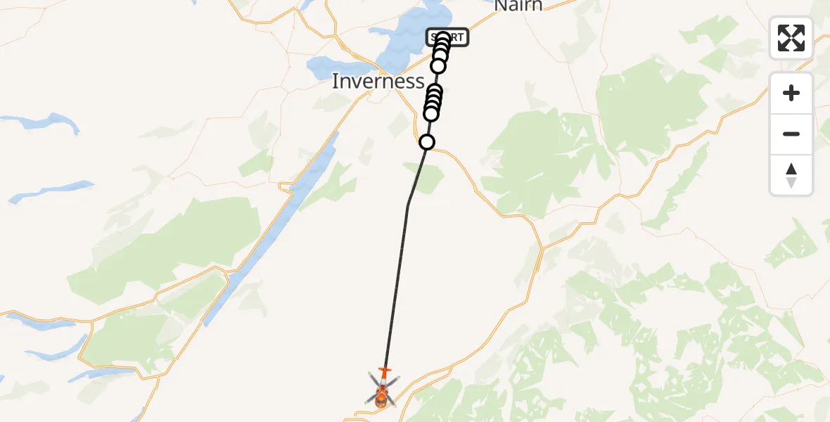 Flight route Coastguard Helicopter Inverness Airport - Inverness, 03 March 2026, 18:00