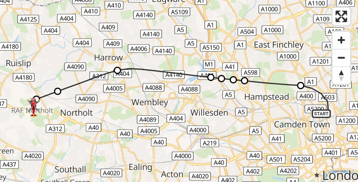 Routekaart van de vlucht: Air Ambulance Helicopter to RAF Northolt