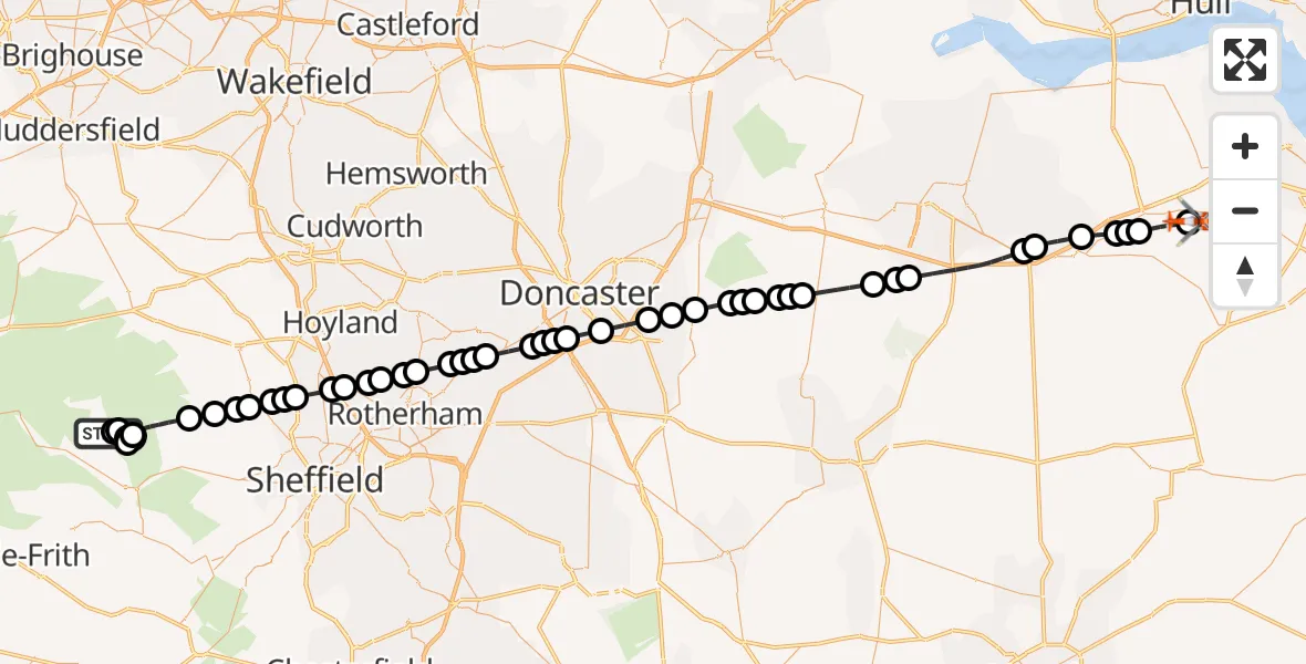 Flight route Coastguard Helicopter High Peak - Humberside Airport, 03 March 2026, 18:18