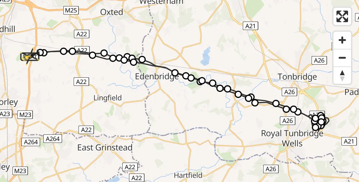 Flight route Police Helicopter South Nutfield - South Nutfield, 03 March 2026, 18:25