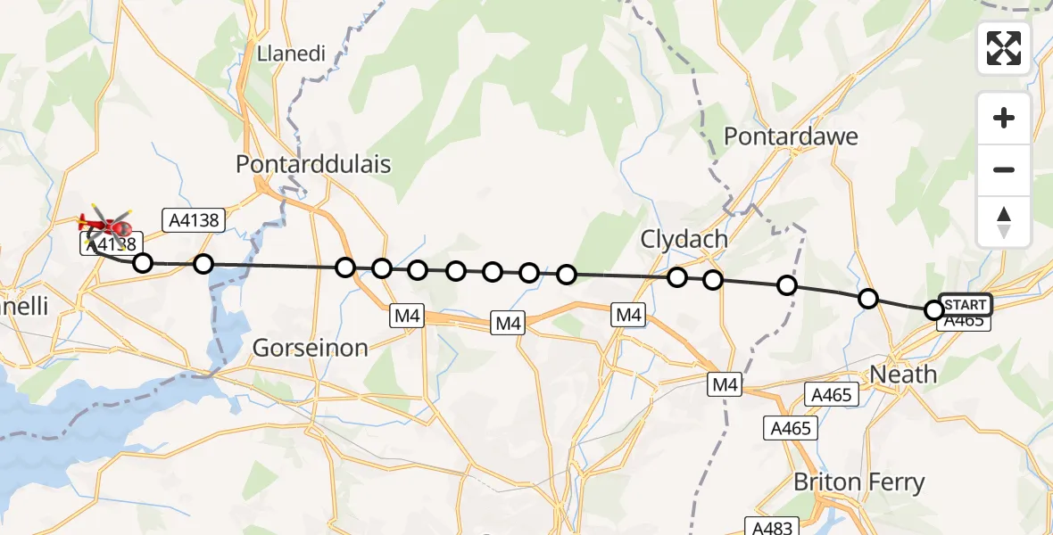 Routekaart van de vlucht: Air Ambulance Helicopter to Dafen, Heol Aur