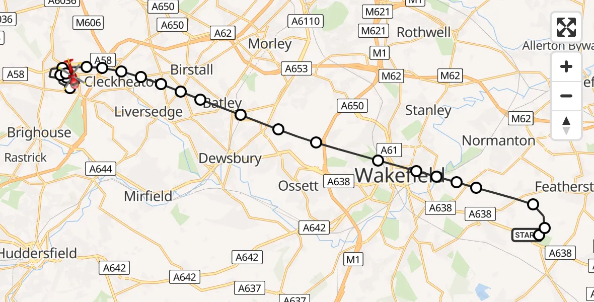 Flight route Air Ambulance Helicopter YAA Nostell Helicopter Port - Scholes, 03 March 2026, 18:52