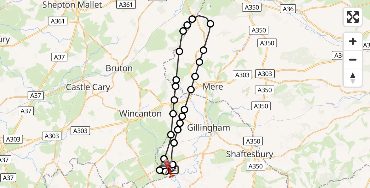 Flight route Air Ambulance Helicopter Henstridge Airfield - Henstridge Airfield, 03 March 2026, 18:58