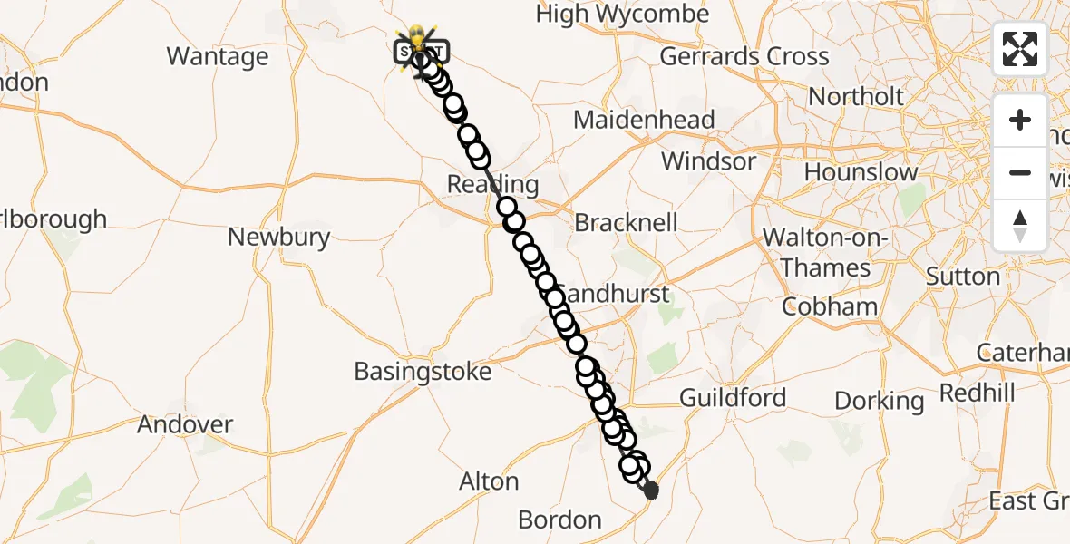Flight path map showing Police Helicopter route from Crowmarsh Gifford to Crowmarsh Gifford
