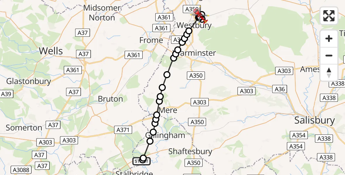 Routekaart van de vlucht: Air Ambulance Helicopter to Bratton, Capps Lane