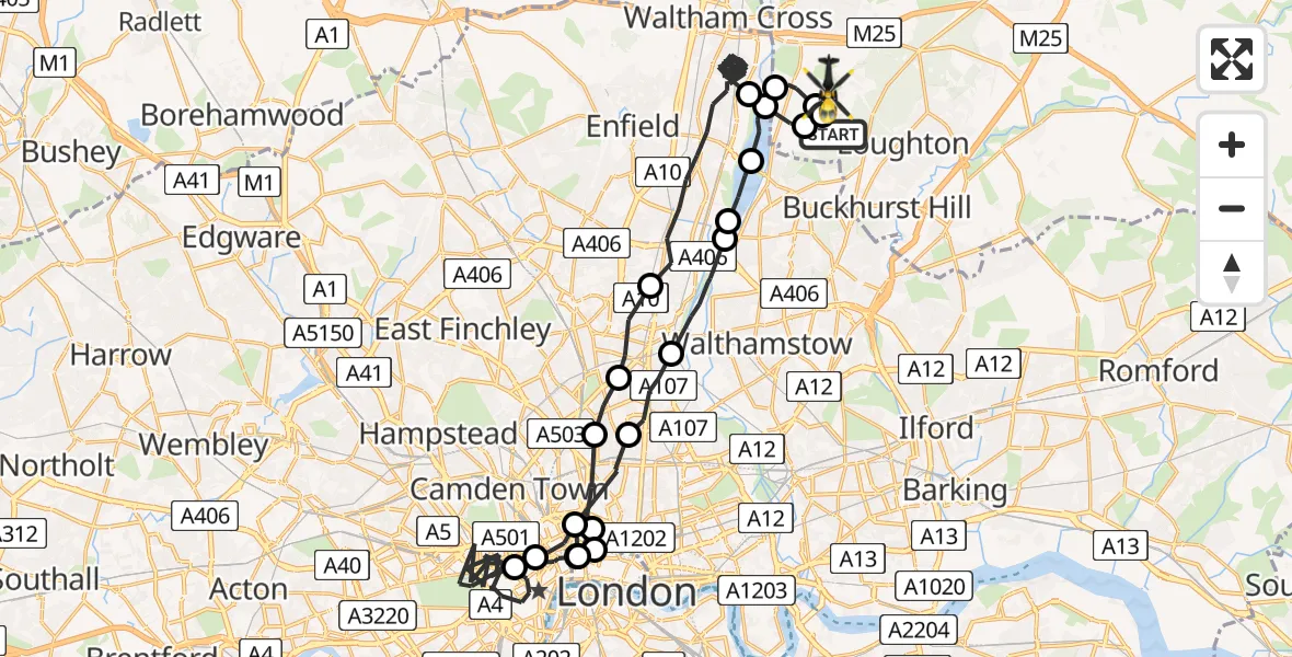 Flight route Police Helicopter Metropolitan Police Air Support Unit Lippitts Hill - Epping Forest, 03 March 2026, 19:51