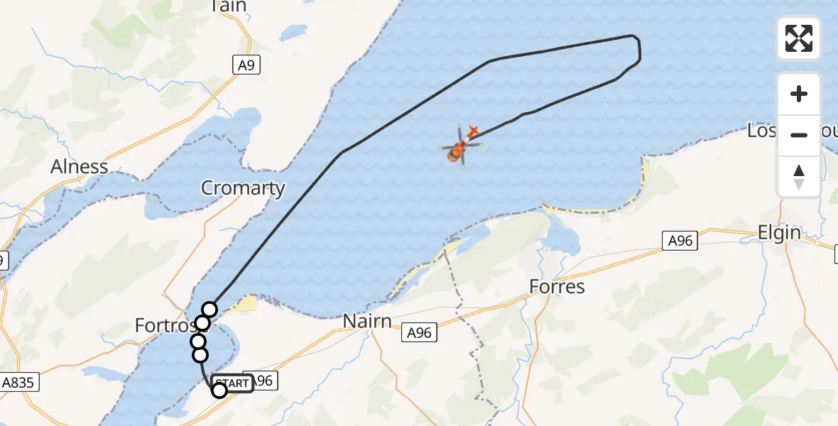 Routekaart van de vlucht: Coastguard Helicopter to North Sea