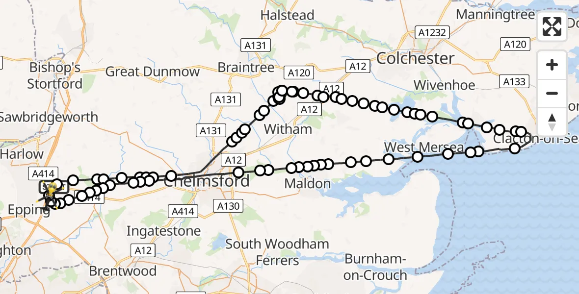 Routekaart van de vlucht: Police Helicopter to North Weald Airfield