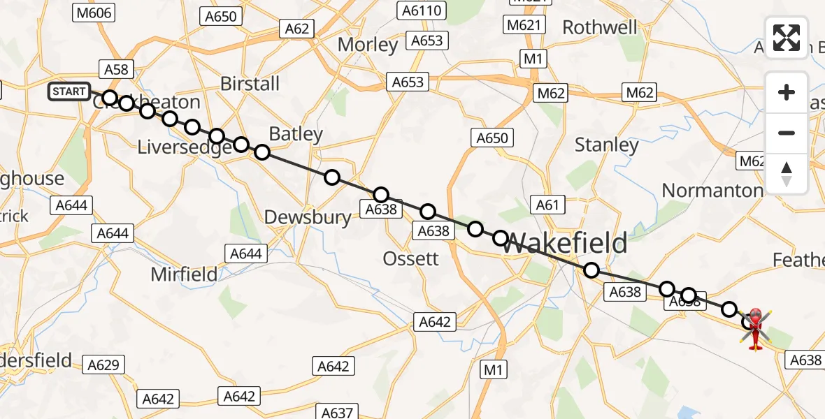 Flight route Air Ambulance Helicopter Scholes - YAA Nostell Helicopter Port, 03 March 2026, 20:17