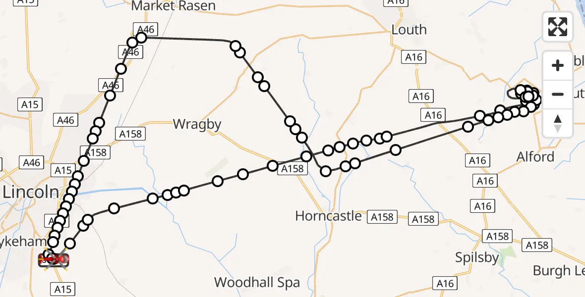 Flight route Air Ambulance Helicopter RAF Waddington - North Kesteven, 03 March 2026, 20:19