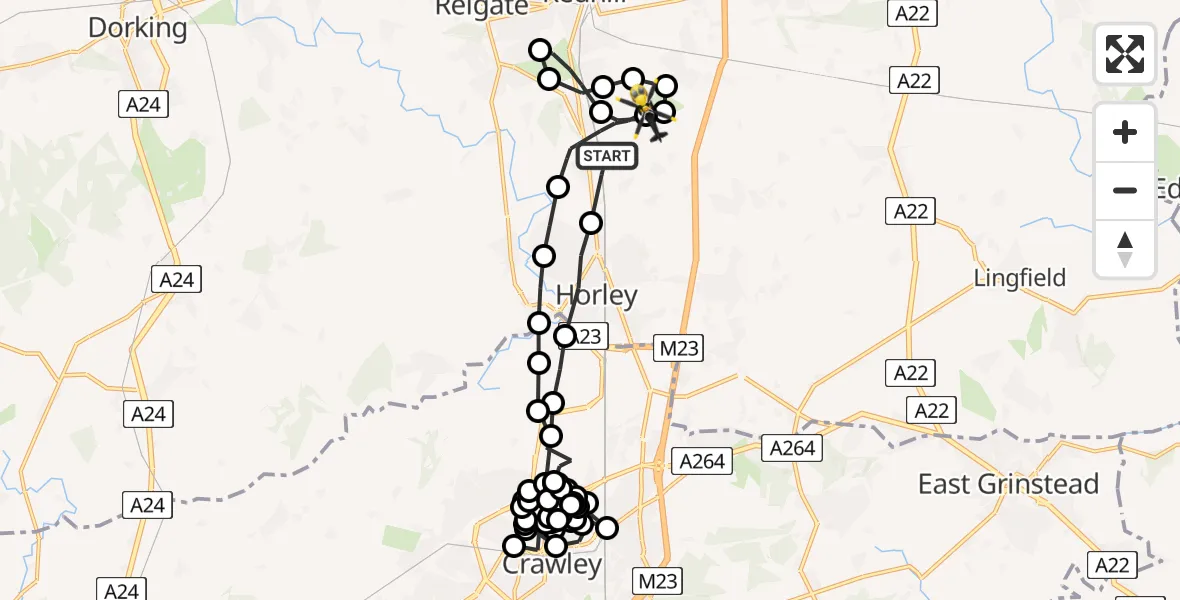Routekaart van de vlucht: Police Helicopter to Redhill Aerodrome