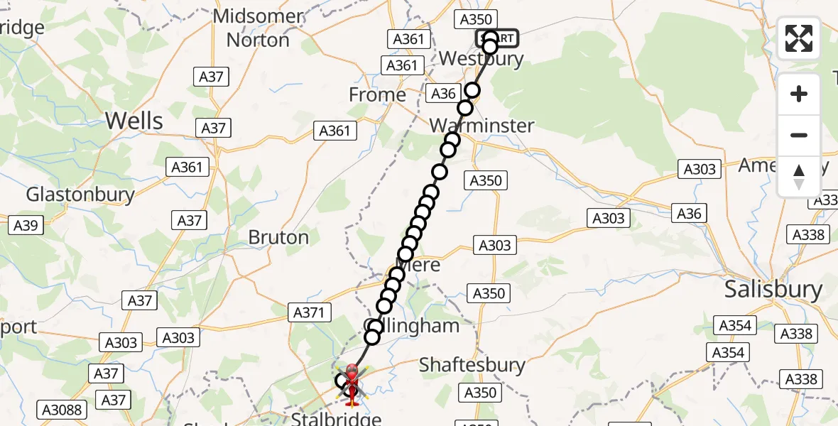 Routekaart van de vlucht: Air Ambulance Helicopter to Henstridge Airfield
