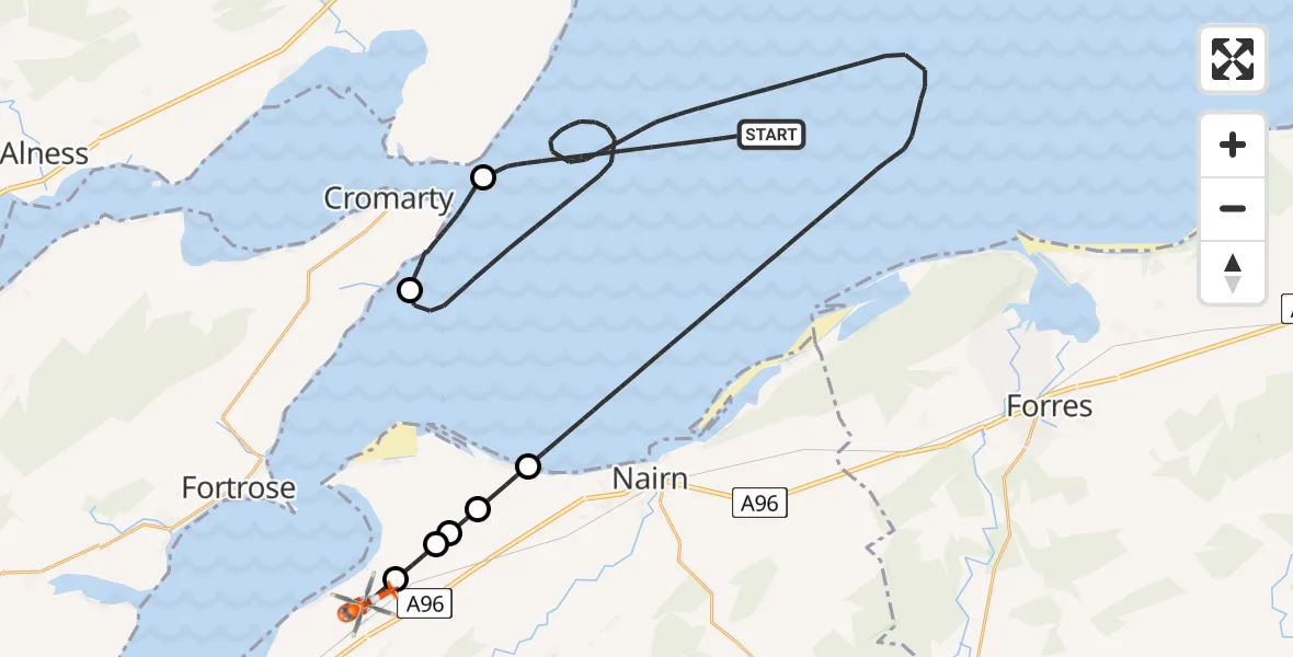 Flight route Coastguard Helicopter North Sea - Inverness Airport, 03 March 2026, 20:41