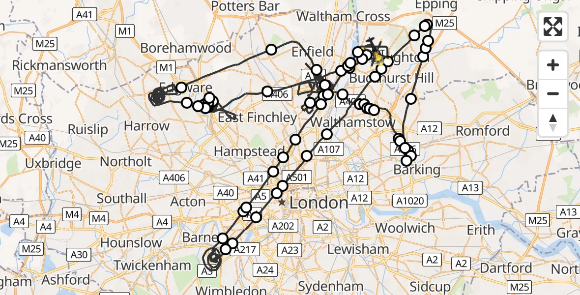 Flight route Police Helicopter Metropolitan Police Air Support Unit Lippitts Hill - Sewardstonebury, 03 March 2026, 20:47