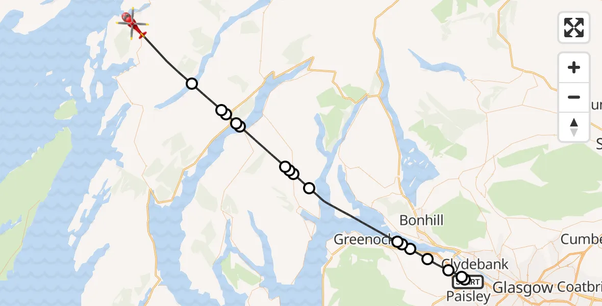 Routekaart van de vlucht: Air Ambulance Helicopter to Loch Awe, Fountain Drive