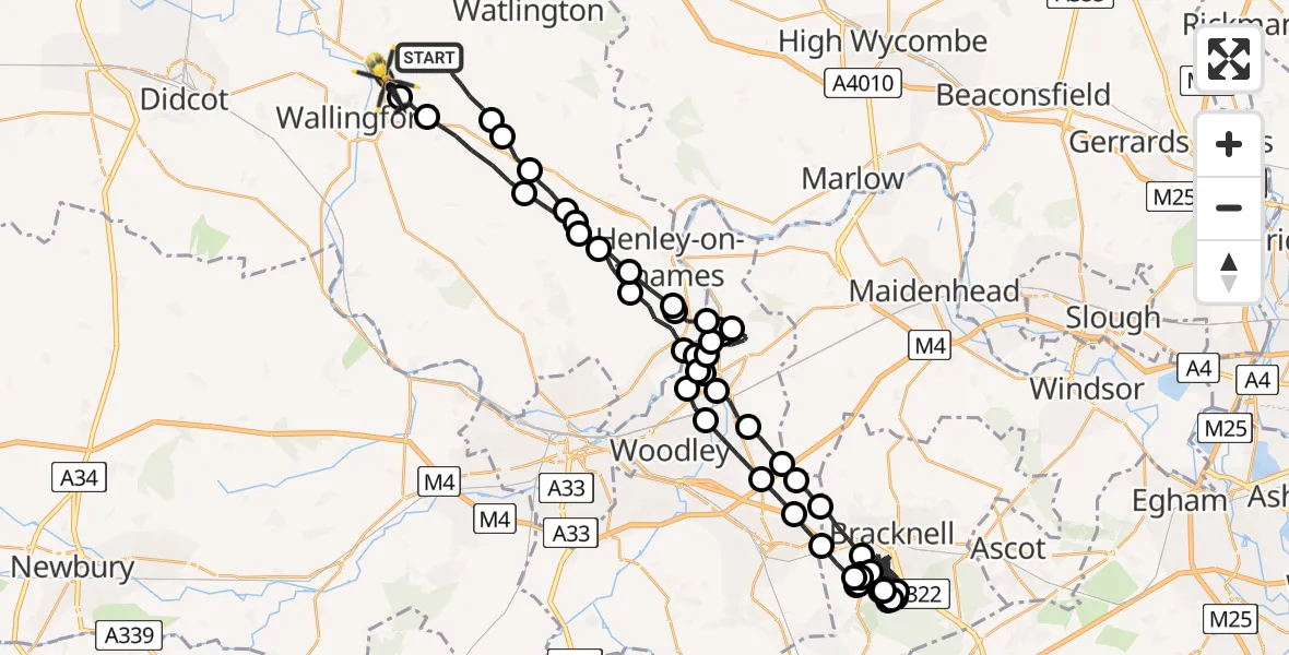 Routekaart van de vlucht: Police Helicopter to RAF Benson