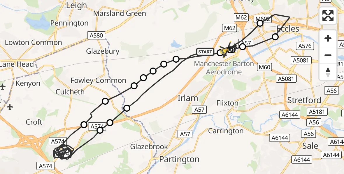 Flight route Police Helicopter Irlam - Manchester Barton Aerodrome, 03 March 2026, 21:43