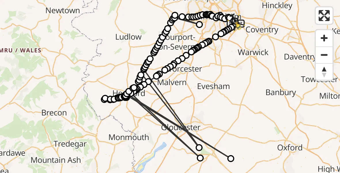 Flight route Police Helicopter Birmingham Airport - Birmingham Airport, 03 March 2026, 21:49