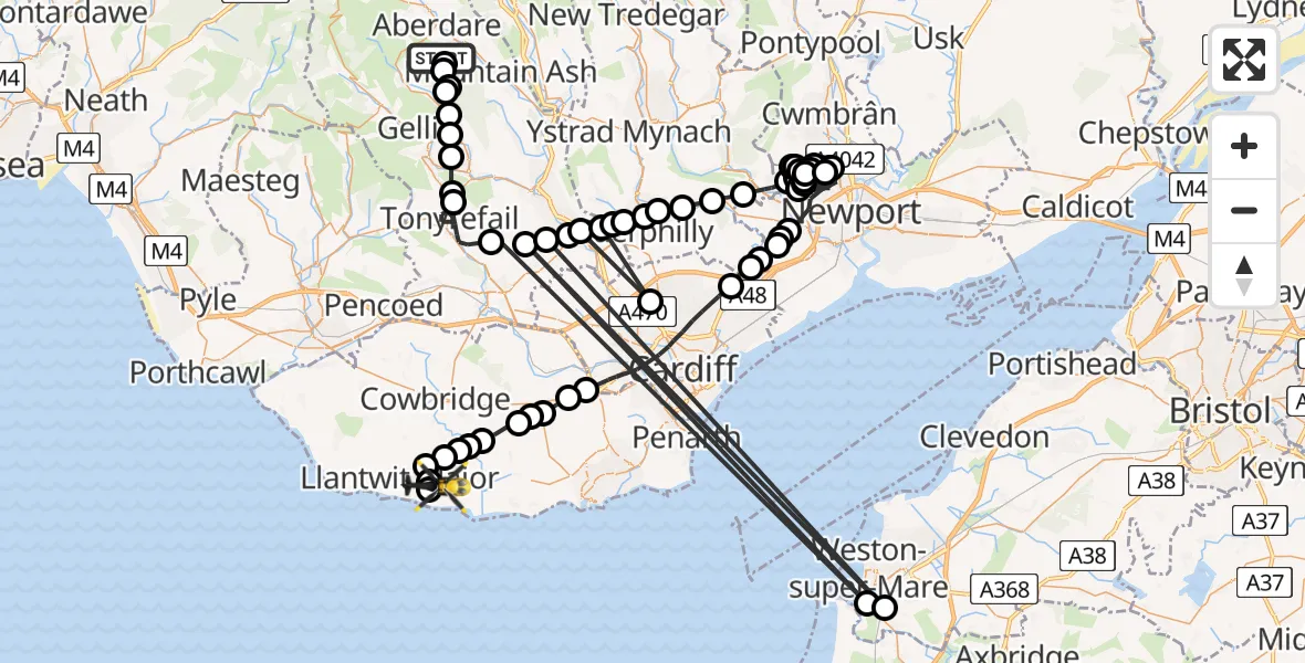 Routekaart van de vlucht: Police Helicopter to MOD St Athan