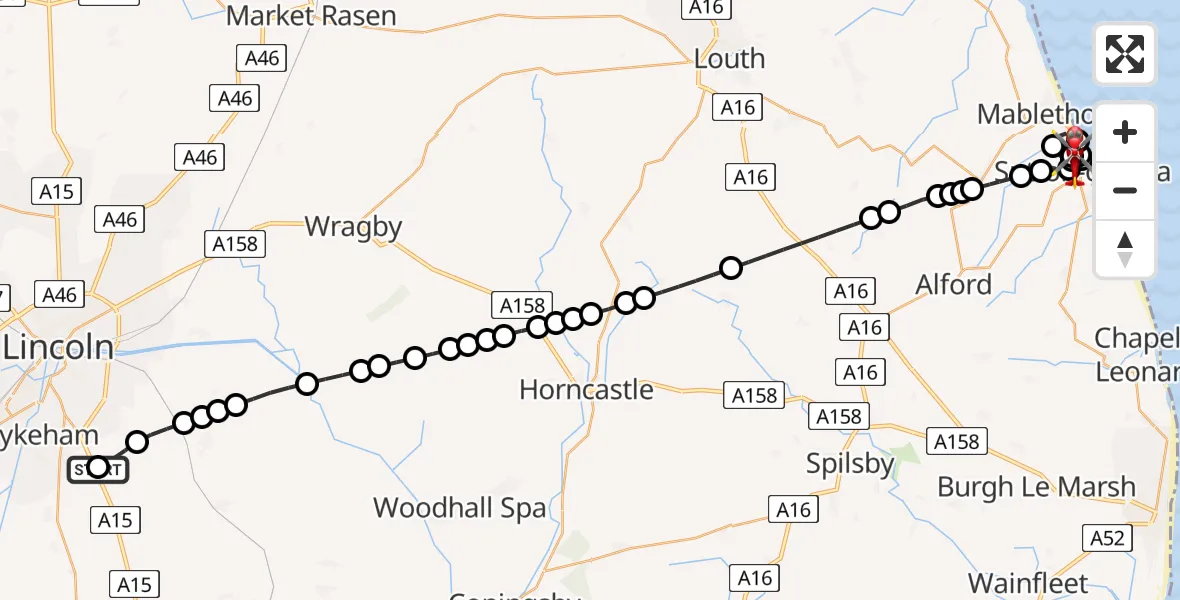 Routekaart van de vlucht: Air Ambulance Helicopter to Trusthorpe, Highgate Lane