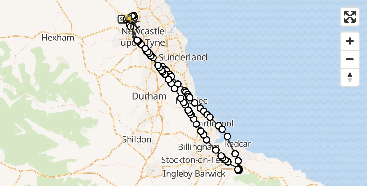 Routekaart van de vlucht: Police Helicopter to Newcastle upon Tyne, Eden Park Court