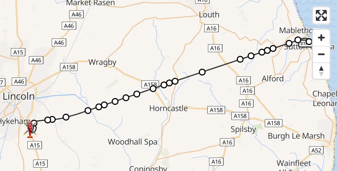 Routekaart van de vlucht: Air Ambulance Helicopter to North Kesteven, Sleaford Road