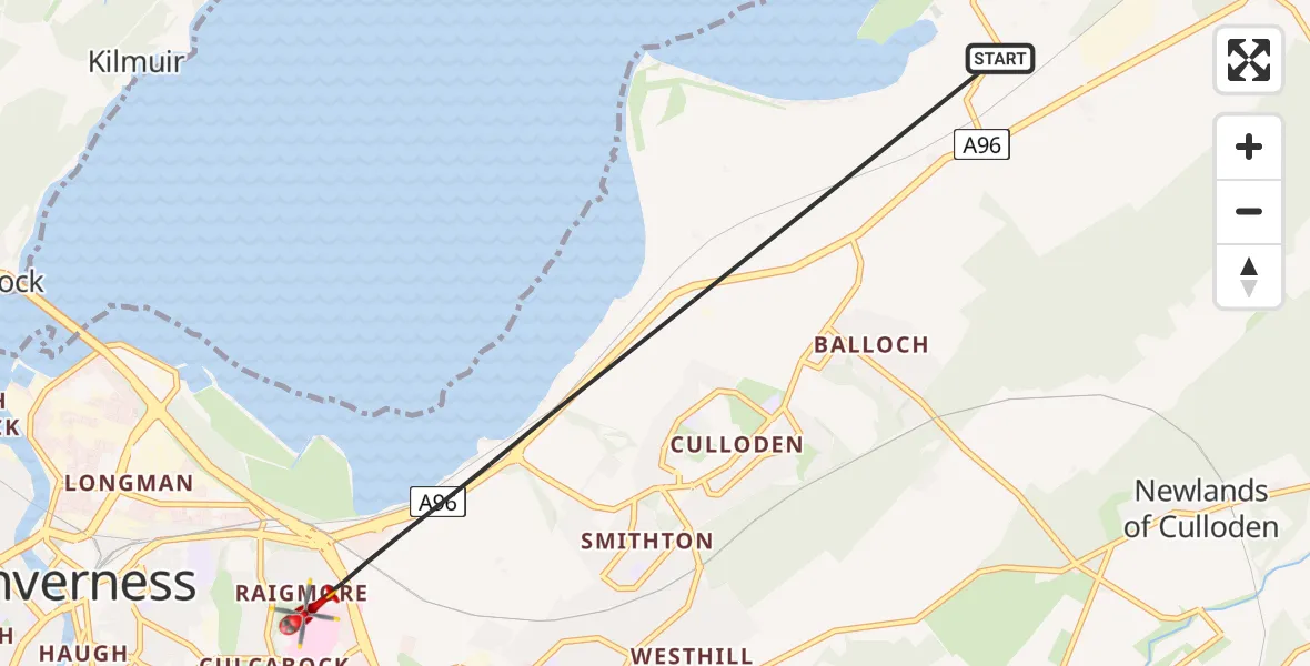Flight path map showing Air Ambulance Helicopter route from Inverness to Inverness