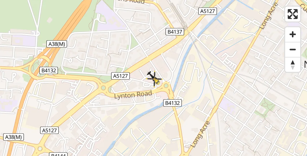 Flight path map showing Police Helicopter route from Nechells to Nechells