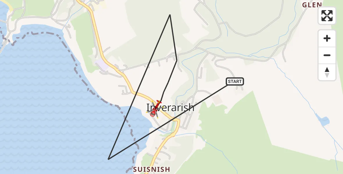 Flight path map showing Air Ambulance Helicopter route from Inner Seas to Inner Seas