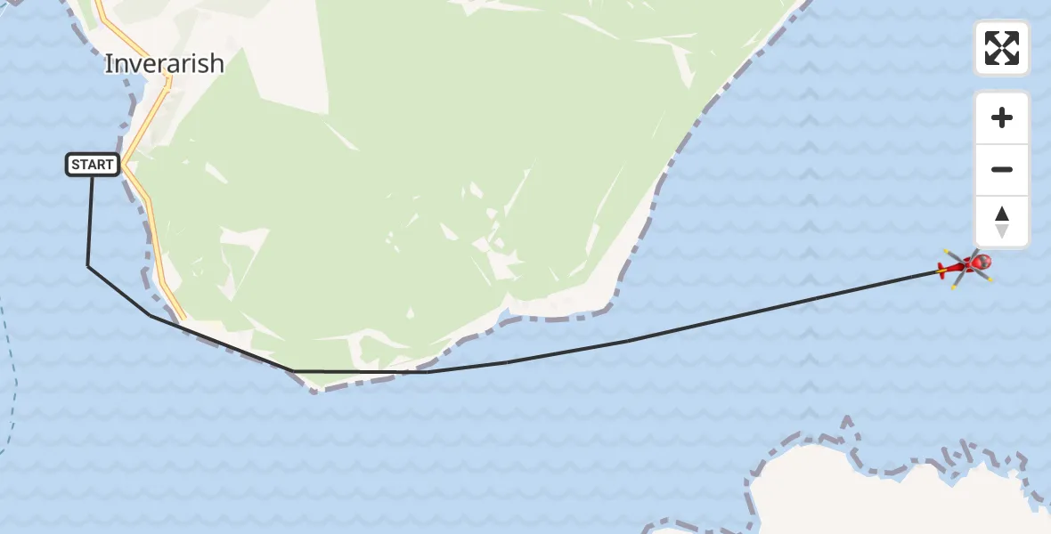 Flight path map showing Air Ambulance Helicopter route from Inner Seas to Inner Seas