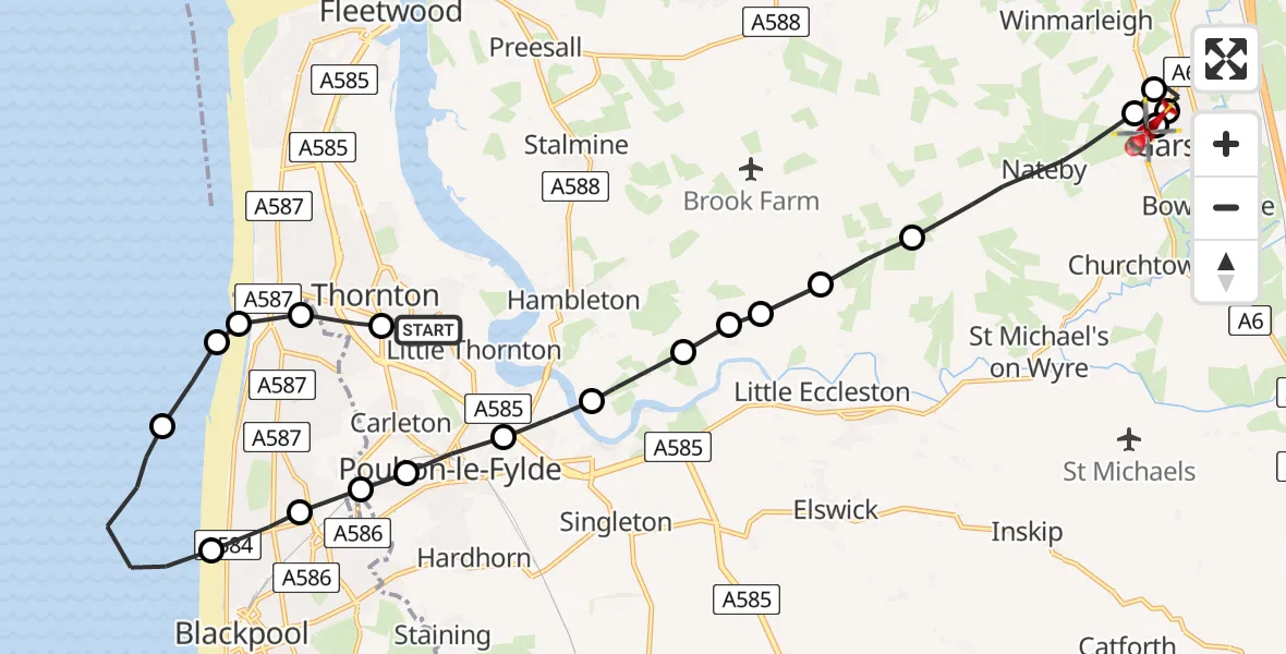 Routekaart van de vlucht: Air Ambulance Helicopter to Bonds, Limestone Avenue