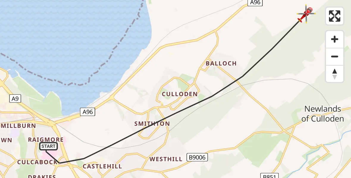 Flight path map showing Air Ambulance Helicopter route from Inverness to Inverness