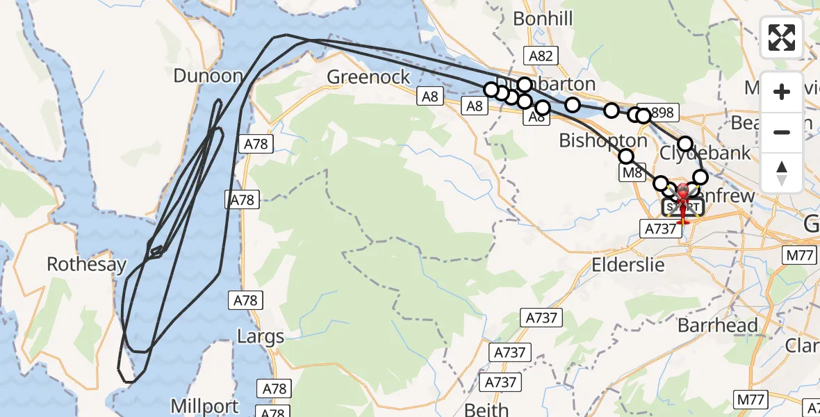 Flight route Air Ambulance Helicopter Glasgow Airport - Glasgow Airport, 04 March 2026, 11:02