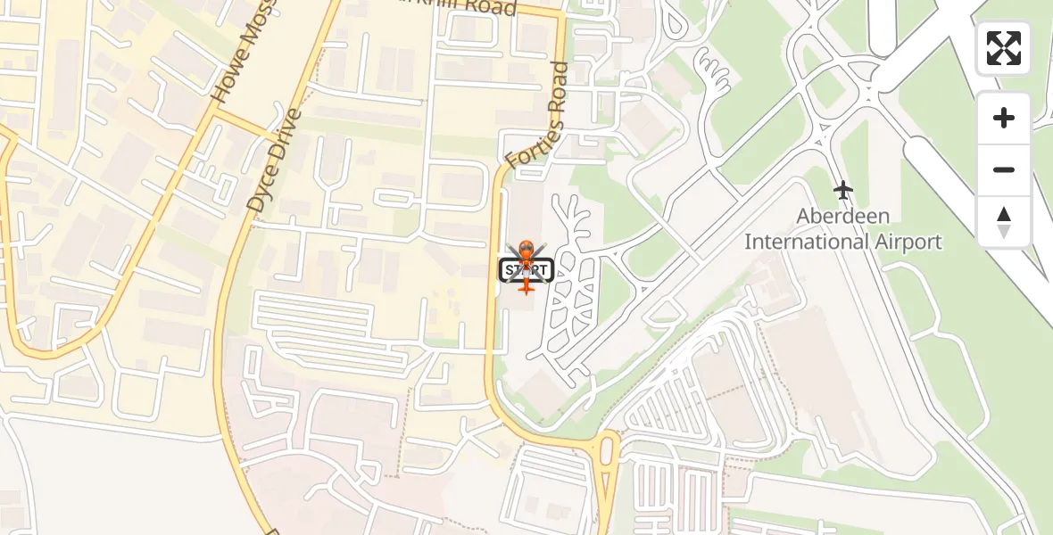 Flight path map showing Coastguard Helicopter route from Aberdeen International Airport to Aberdeen International Airport