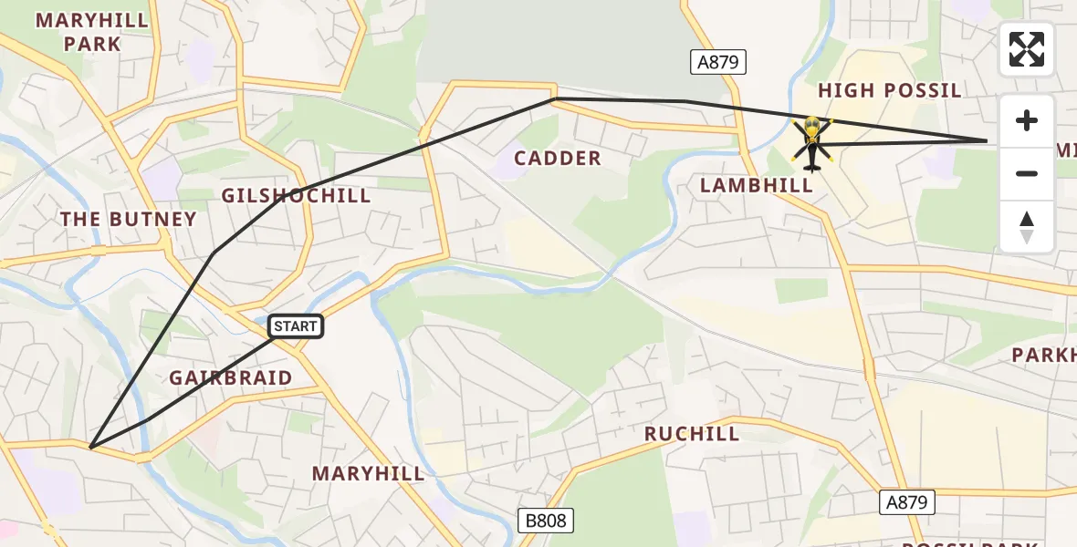 Flight path map showing Police Helicopter route from Glasgow to Glasgow