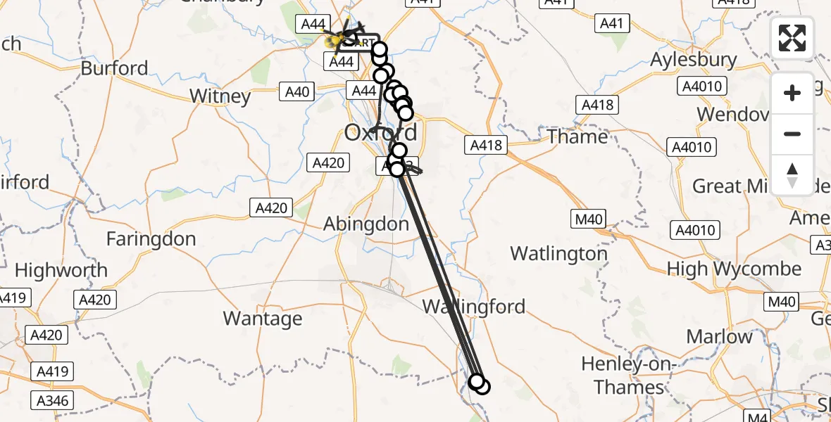 Flight path map showing Police Helicopter route from Kidlington to Kidlington