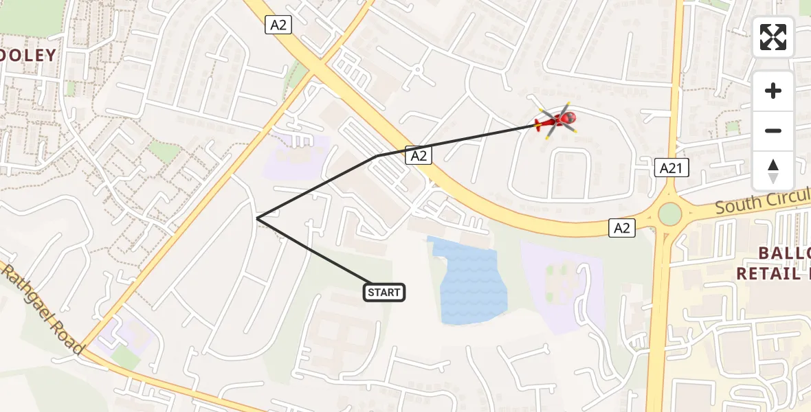 Flight path map showing Air Ambulance Helicopter route from Bangor to Bangor