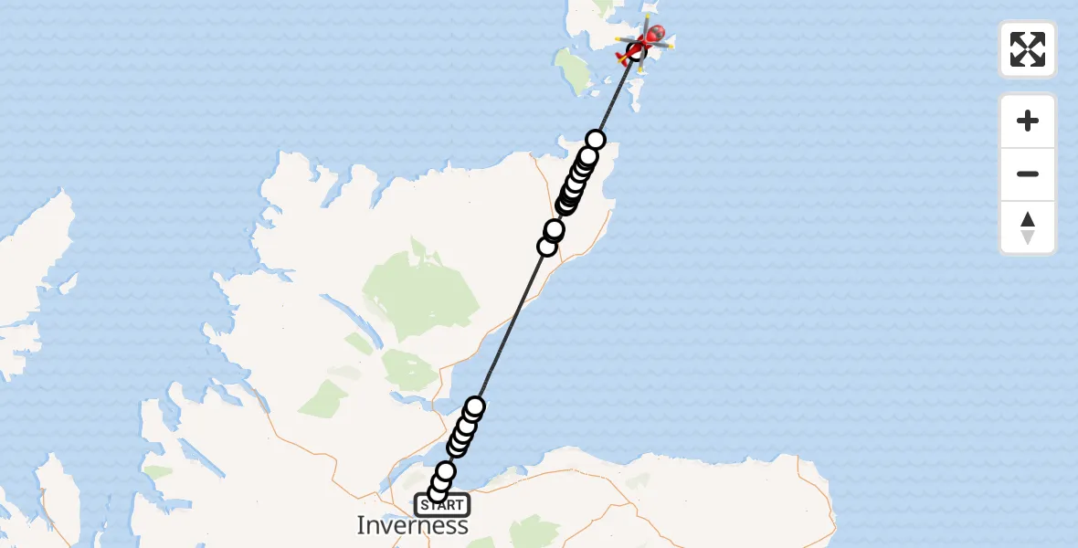 Flight path map showing Air Ambulance Helicopter route from Ardersier to St Mary's