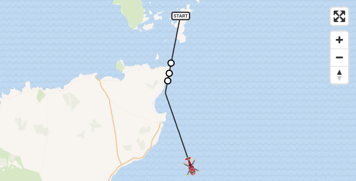 Flight path map showing Air Ambulance Helicopter route from North Atlantic Ocean to North Sea
