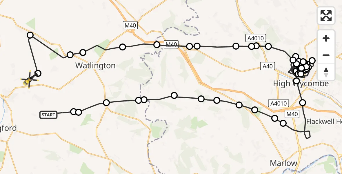 Flight path map showing Police Helicopter route from Ewelme to Ewelme